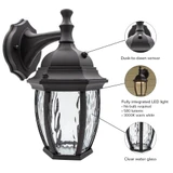 LED Outdoor Wall Light, Black w/ Clear Water Glass, Dusk to Dawn Sensor, 580 Lumens, 3000K Warm White - 11 in. Height