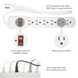 6 Outlet Power Strip - 300 Joules Surge Protection (4 Pack)