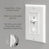 3-Way / Single Pole Dimmer Light Switch 600 Watt, LED Compatible, Wall Plate Included (2 Pack)