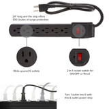 6 Outlet Power Strip - 300 Joules Surge Protection, Black (4 Pack)