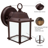 LED Porch Lantern Outdoor Wall Light, Aged Bronze w/ Clear Glass, Dusk to Dawn Sensor, 650 Lumens, 3000K Warm White - 8 in. Height