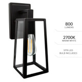 LED Outdoor Wall Light, ST19 Edison Bulb Included, 800 Lumens, Clear Glass, 2700K Warm White - 12.5 in. Height