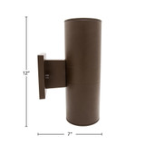 LED Cylinder Outdoor Wall Wash, Up and Down Sconce Light, 24 Watt, 1680 Lumens, 3000K Warm White, Brown - 12 in. Height