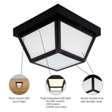 LED Outdoor Porch Ceiling Light, Black w/ Frosted White Lens, 1000 Lumens, 3000K Warm White