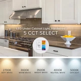 24 in. LED Under Cabinet Light, Hardwired, 950 Lumens, 5 CCT 2700K - 5000K, White, On/Off Switch