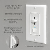 3-Way / Single Pole Dimmer Light Switch 600W, Indicator Light, LED Compatible, White