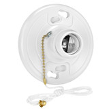 Plastic Light Bulb Socket Lamp Holder W/ Pull Chain, One-Piece Medium Base, Outlet Box Mount, 660W (2-Pack)