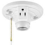 Plastic Light Bulb Socket Lamp Holder W/ Outlet And Pull Chain, One-Piece Medium Base, Outlet Box Mount, 660W (2-Pack)