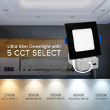 4 in. Slim Square Recessed LED Downlight, Black Trim, Canless IC Rated, 700 Lumens, 5 CCT Color Selectable 2700K-5000K