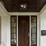 Outdoor Flush Mount Ceiling Light Fixture, Black Porch Light w/ Water Glass, Bulbs Not Included