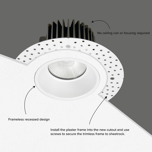 4 in. Trimless Slim Round Recessed Anti-Glare LED Downlight, White, Canless IC Rated, 1000 Lumens, 5 CCT 2700K-5000K