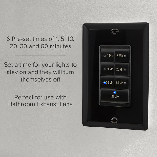 7 Button In-Wall Countdown Timer Switch, Maximum 60 Minutes Delay, 1875 Watt, Black