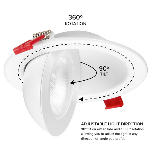 4 in. Adjustable Slim Recessed LED Floating Gimbal Downlight, 900 Lumens, 5 CCT Color Selectable 2700K-5000K