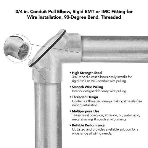 3/4 in. Conduit Pull Elbow, Rigid EMT or IMC Fitting for Wire Installation, 90-Degree Bend, Threaded (6 Pack)