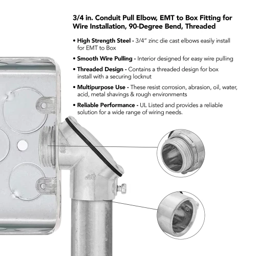3/4 in. Conduit Pull Elbow, EMT to Box Fitting for Wire Installation, 90-Degree Bend, Threaded (6 Pack)