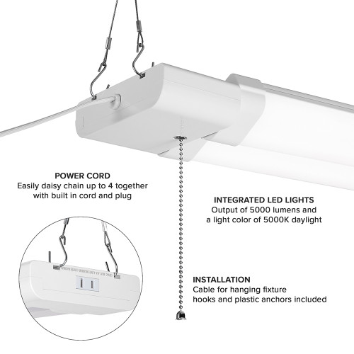 2' LED Adjustable Hanging Garage Shop Light, Frosted Lens