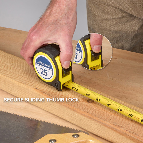 25 ft. Tape Measure, Retractable, Manual Thumb Control and Pause Lock, Belt Clip, 1-Inch Blade, Heavy Duty