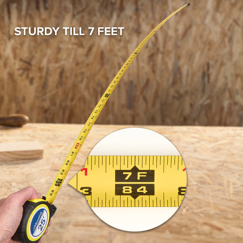 25 ft. Tape Measure, Retractable, Manual Thumb Control and Pause Lock, Belt Clip, 1-Inch Blade, Heavy Duty
