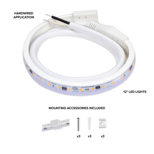 12 in. LED Under Cabinet Strip Light, Hardwired, 460 Lumens, 3000K Warm White, White, 120V Cove Light