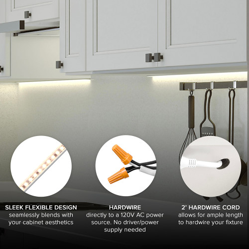 12 in. LED Under Cabinet Strip Light, Hardwired, 460 Lumens, 3000K Warm White, White, 120V Cove Light