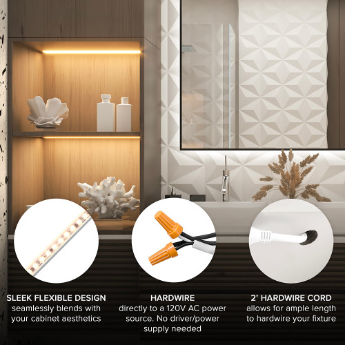 18 in. LED Under Cabinet Strip Light, Hardwired, 690 Lumens, 3000K Warm White, White, 120V Cove Light