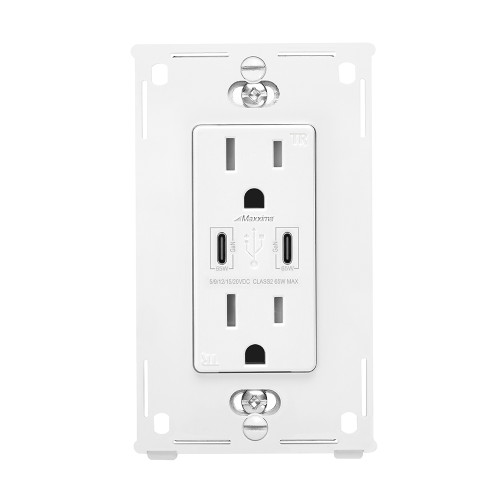15A USB Wall Outlet, 65W Power Delivery GaN QC 3.0 Type-C Vertical Charging Ports, Wall Plate Included