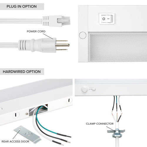 12 in. LED Under Cabinet Light, Dimmable, Linkable, Hardwired or Plug & Play, 500 Lumens, 5 CCT 2700K - 5000K, White, On/Off Switch