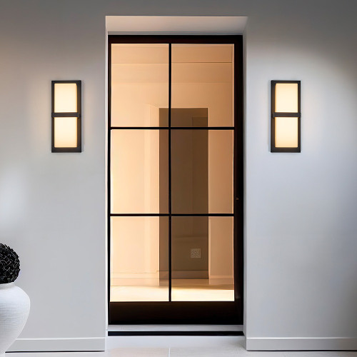 LED Outdoor Wall Light, Black w/ Horizontal Bar & Frosted Lens, Modern Porch Light, 1000 Lumens, 5 CCT 2700K-5000K 12 in. Height