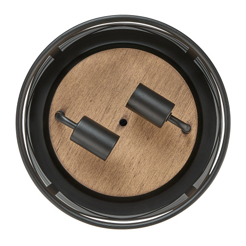 11 in. 2-Light Indoor / Outdoor Flush Mount Ceiling Light, Round Black w/ Wood Grain Farmhouse Fixture, Bulbs Not Included