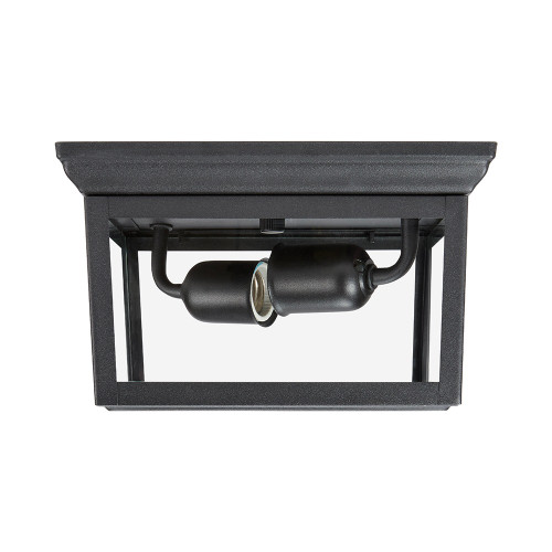 9 in. Outdoor / Indoor Flush Mount Ceiling Light Fixture, Black Porch Light w/ Clear Glass, Bulbs Not Included