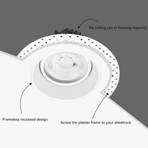 2 in. 5 CCT Adjustable LED Slim Trimless Eyeball Gimbal Downlight, 600 Lumens, Color Selectable 2700K-5000K, 360° Rotation