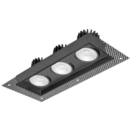 4 in. 3 Head Trimless LED Slim Square Recessed Anti-Glare Gimbal Downlight, Black, Canless IC Rated, 3000 Lumens, 5 CCT