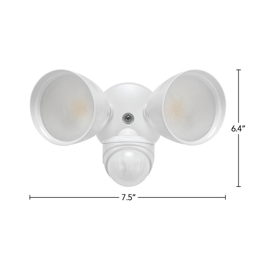 2 Head Outdoor LED Security Light, 2000 Lumens, 5 CCT 2700K-6500K, Motion Sensor, Dusk to Dawn Sensor, White - 6 in. Height