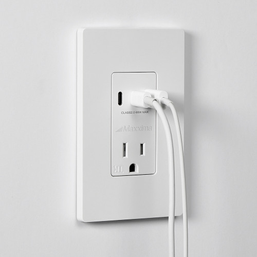 15A USB-C & AC Wall Outlet, 65W Power Delivery GaN QC 4.0, 3 Type-C Vertical Charging Ports, Wall Plate Included
