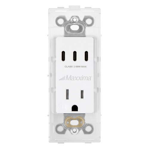 15A USB-C & AC Wall Outlet, 65W Power Delivery GaN QC 4.0, 3 Type-C Vertical Charging Ports, Wall Plate Included