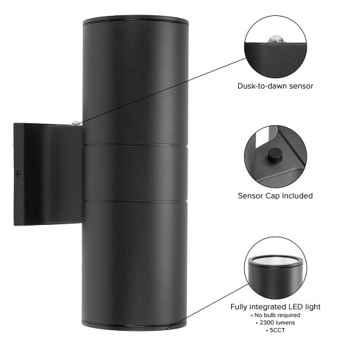 LED Cylinder Outdoor Wall Wash, Up/Down Sconce Light, 5 CCT