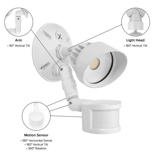 LED Outdoor Flood Wall Light, Exterior Security Light, 950 Lumens, 3000K Warm White, Motion Sensor, Dusk to Dawn Sensor, White