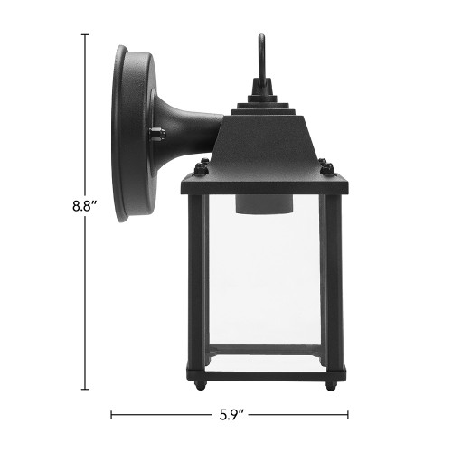 Porch Lantern Outdoor Wall Light, Black w/ Clear Glass, Exterior Sconce Light, E26 Socket, Bulb Not Included - 9 in. Height