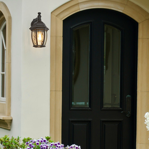 Outdoor Wall Light, Black w/ Clear Water Glass, Exterior Porch Sconce Light, E26 Socket, Bulb Not Included - 11 in. Height
