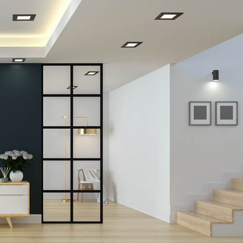 6 in. 2 Hour Fire Rated Slim Square Recessed LED Downlight, Black Trim, Canless IC Rated, 1050 Lumens, 5 CCT Color Selectable 2700K-5000K