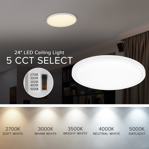 24 in. LED Flush Mount Ceiling Light, 5 CCT 2700K-5000K, 3300 Lumens, Dimmable