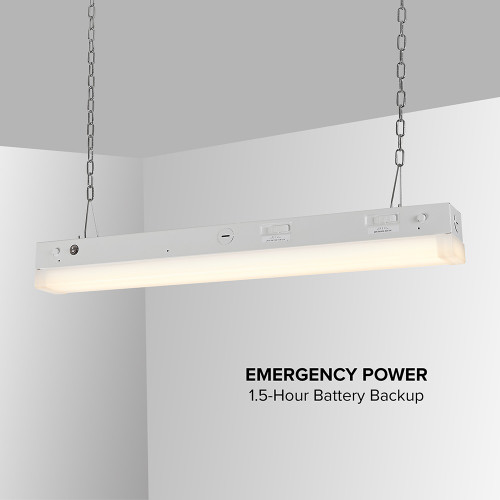 2 ft. LED Linear Strip Light Fixture with Emergency Battery Backup, Selectable Color Temperature / Wattage, up to 2700 Lumens