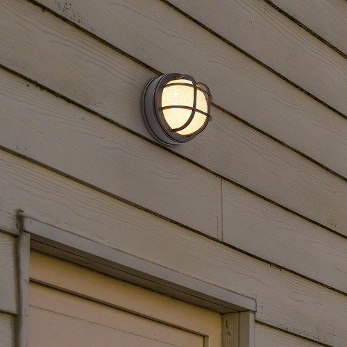LED Outdoor Bulkhead Light, 800 Lumens, 6 CCT 2700K-6500K, Black Round Flush Mount Fixture for Wall or Ceiling