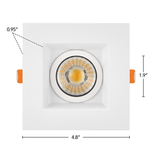 4 in. Adjustable Square Recessed Anti-Glare LED Gimbal Downlight, Canless IC Rated, 1100 Lumens, 5 CCT 2700K-5000K, 360° Rotation