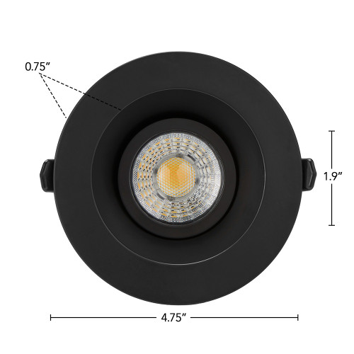 4 in. Adjustable Recessed Anti-Glare LED Gimbal Downlight, Black Trim, Canless IC Rated, 1050 Lumens, 5 CCT 2700K-5000K, 360° Rotation