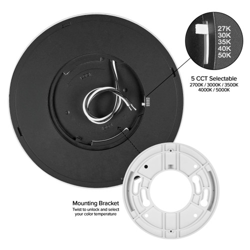 9 in. Black LED Flush Mount Ceiling Light, 5 CCT 2700K-5000K, 1600 Lumens, Dimmable