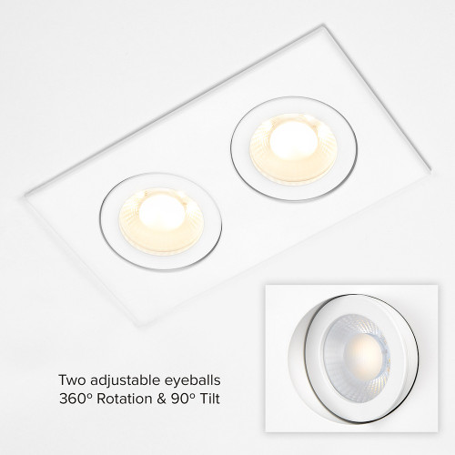 2 in. 2 Head LED Slim Square Recessed Floating Gimbal Downlight, White, Canless IC Rated, 1500 Lumens, 5 CCT 2700K-5000K