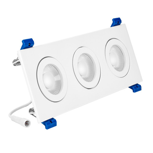 2 in. 3 Head LED Slim Square Recessed Floating Gimbal Downlight, White, Canless IC Rated, 2000 Lumens, 5 CCT 2700K-5000K