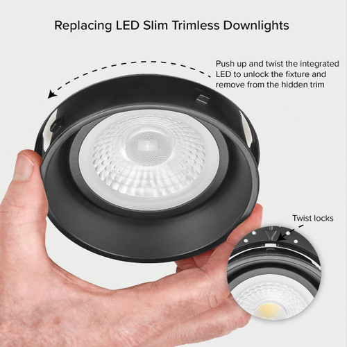 4 in. 5 CCT Adjustable LED Slim Trimless Eyeball Gimbal Downlight, Black, 800 Lumens, Color Selectable 2700K-5000K, 360° Rotation