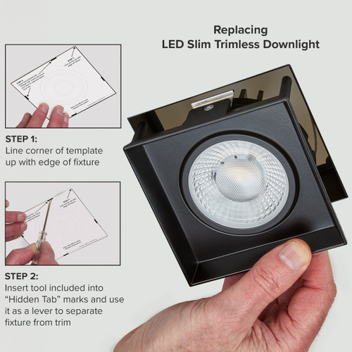 4 in. Adjustable LED Slim Trimless Square Recessed Anti-Glare Gimbal Downlight, Black, Canless IC Rated, 1000 Lumens, 5 CCT 2700K-5000K